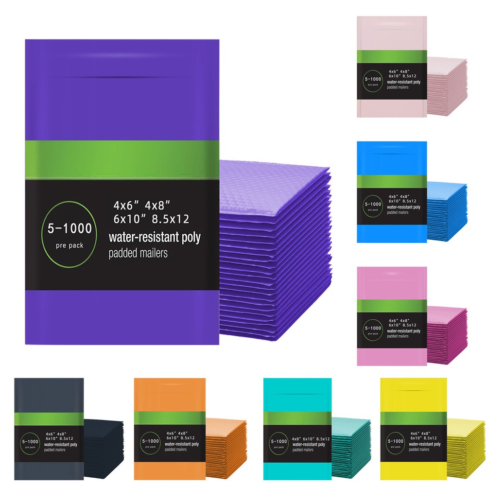 5-1000 Pcs Color Poly Bubble Mailers Shipping Mailing Padded Bags Envelopes