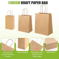 XPCARE 100PCS Brown Paper Bags with Handles, 1 Count (Pack of 100), brown
