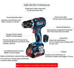 Bosch 18V-90 C Hammer Drill 18V BL 2100Rpm 29500bpm 64Nm 175mm 13mm 1.2kg Bare