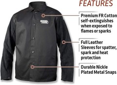 unisex adult Traditional Split Leather Sleeved Welding Jacket, Black, X-Large