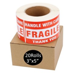 20 Rolls 3 x 5 Fragile Stickers Handle with Care Thanks 500/Roll Shipping Labels