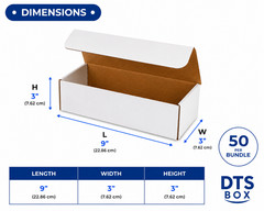 50 Pack 9x3x3 White Corrugated Shipping Mailer Packing Box Boxes 9” x 3” x 3”