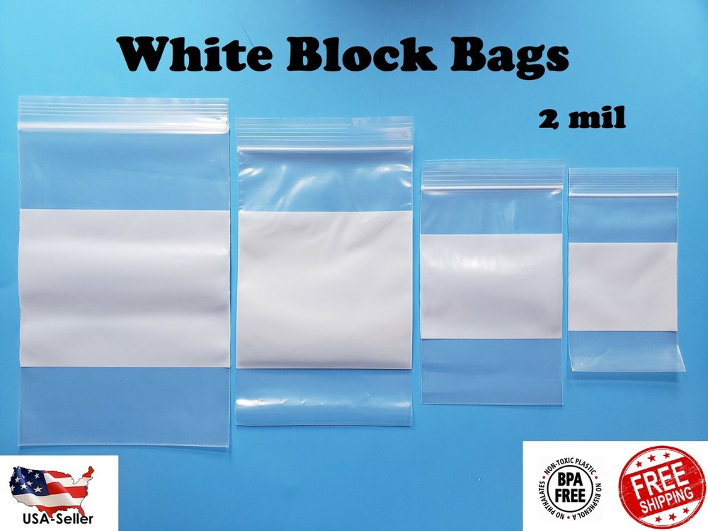 2Mil White Block Top Lock Seal Bags Writable Reclosable Zip Plastic Parts Bag