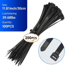 200Pcs Black Heavy Duty Cable Zip Ties UV Resistant 6 8 10 Inch