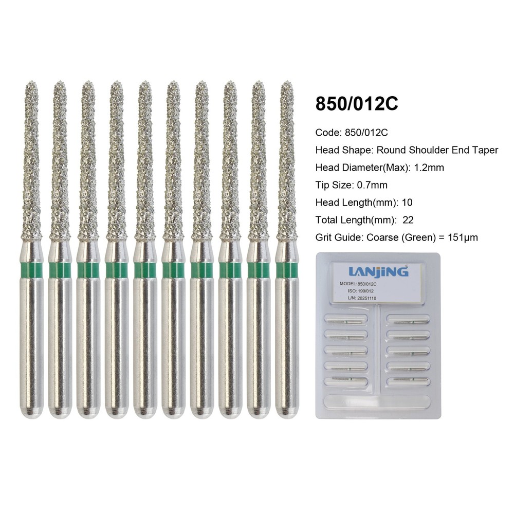 Dental Diamond Bur 850/012C Round End Taper Bur Coarse Grit High Speed FG