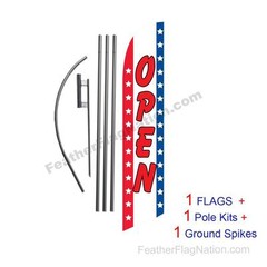 Open (stars and stripes) 15′ Feather Banner Swooper Flag Kit with pole+spike