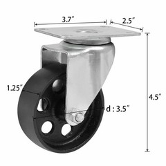 4PCS Heavy Duty Caster 3″ Cast Iron Swivel Wheels Plate Caster 1760Lb Capacity