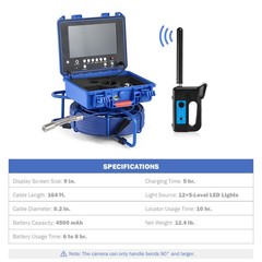 9 In Self-Leveling Sewer Camera 50m/164ft Pipe Inspection Camera w 512Hz Locator
