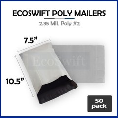 50 7.5 x 10.5 ECOSWIFT WHITE POLY MAILERS SHIPPING ENVELOPES BAGS 2.35 MIL