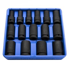 Genius Tools 15 Piece 1/2″ Dr. Metric Semi-Deep Thin Wall Impact Socket Set (…