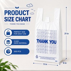 YoYoRain 500 Count Plastic T-Shirt Bags, 11″ x 6″ x 21″, White, Grocery & Tak…