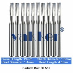 10-100pc Vakker Dental Carbide Burs FG559 19mm Straight Fissure Bur High Speed