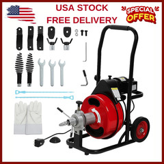 370W Electric Auto Feed 100 ft x 1/2″ Drain Cleaner Machine Fits 1″ – 4″ Pipes