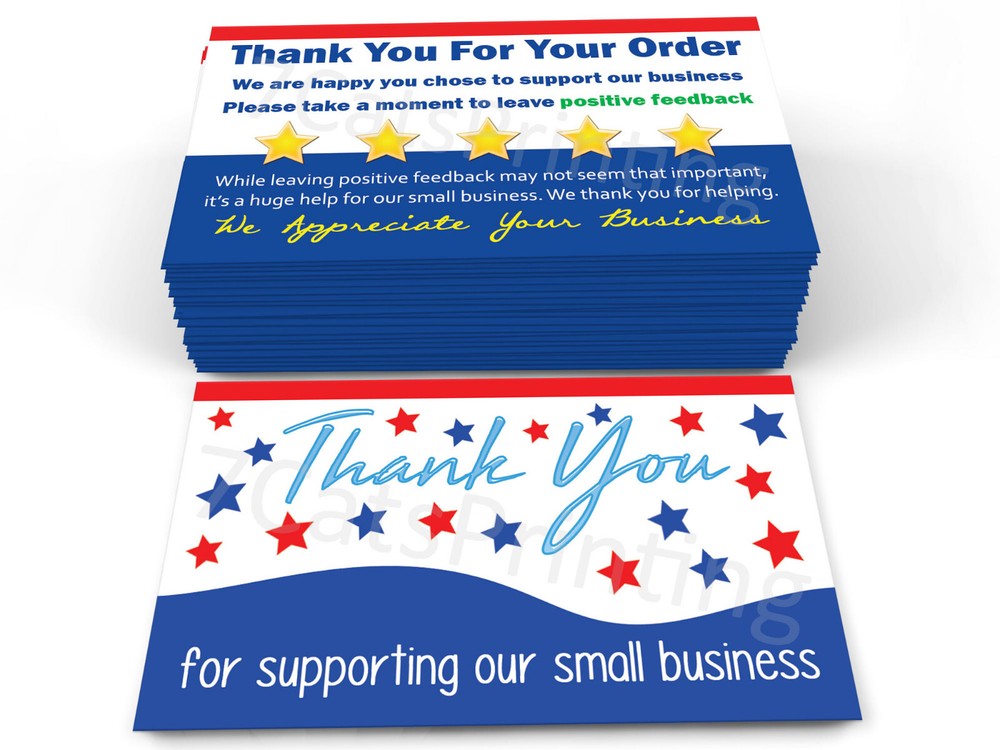 200 Thank You Supporting Our Small Business Cards for eBay Sellers Notes
