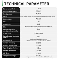 100Amp AC110V Automatic/Manual Transfer Switch 2P 50/60Hz, 2POLE 100A Mini AT…