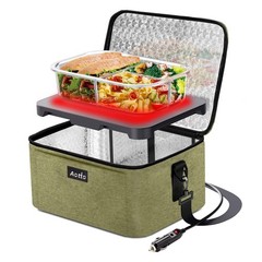 Aotto Heated Lunch Box Food Warmer – 12V/24V 10.23”L x 7.87”W x 5.51”H, Green