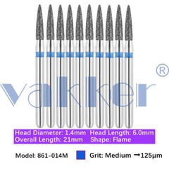 10pc Dental Super Fine/Fine/Medium Grit Diamond Burs for Handpiece Friction Grip