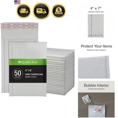 Bubble Mailers, 4 x 8 Shipping Envelopes, Self-Seal, Durable White Padded Env…