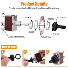 3X Heavy Duty DPDT ON/OFF/ON Toggle Switch 20A 125V/15A 250V Terminal Waterproof