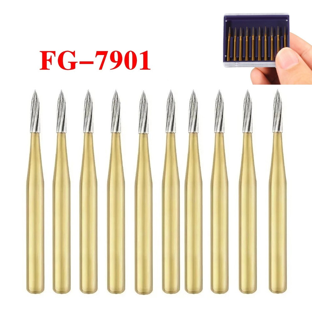 Gold Dental Burs Trimming & Finishing Tungsten Carbide FG 7901/7902/7406/7408