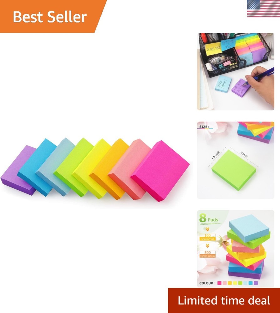 1.5×2 inch Self-Stick Pads – 8 Packs of Colorful Notes for Reminder Needs