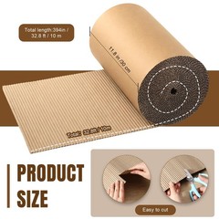12 x 394 Inch Corrugated Cardboard Roll, Singleface Corrugated Paper Roll B Flut