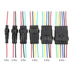 1-6 Pin Waterproof Male/Female Connectors Attached Wire Cable Colors Plug Sealed
