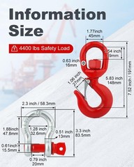 WENHUALI 2 Ton Swivel Lifting Hook with 1/2” D Ring Shackles, Heavy Duty Alloy