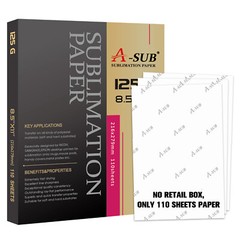 A-SUB Sublimation Paper 125g 8.5×11 110 Sheets for Inkjet Printers Heat Transfer