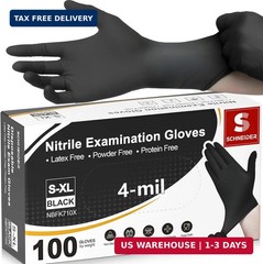Schneider Nitrile Exam Gloves, 4 Mil Black Gloves Disposable Latex Free Powder F