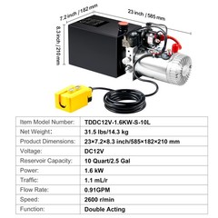 VEVOR 10 Quart Double Acting Hydraulic Pump 12V Dump Trailer Power Unit 2.1HP