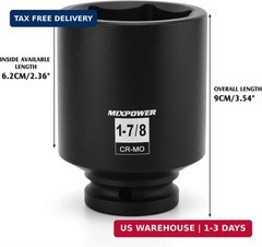 3/4in Drive Deep Impact Socket 1-7/8in SAE 6 Point CR-MO Axle Nut