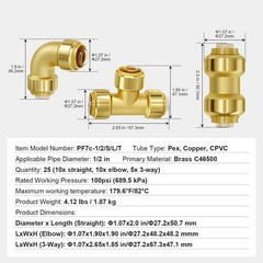 Pipe Fittings 25PCS 1/2″ (Straight, Elbows, Tees) Push-Fit Brass fittings
