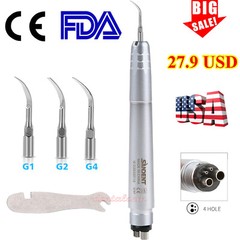 Dental Ultrasonic Air Perio Scaler Handpiece Hygienist 4 Hole w/ 3 Tips Original