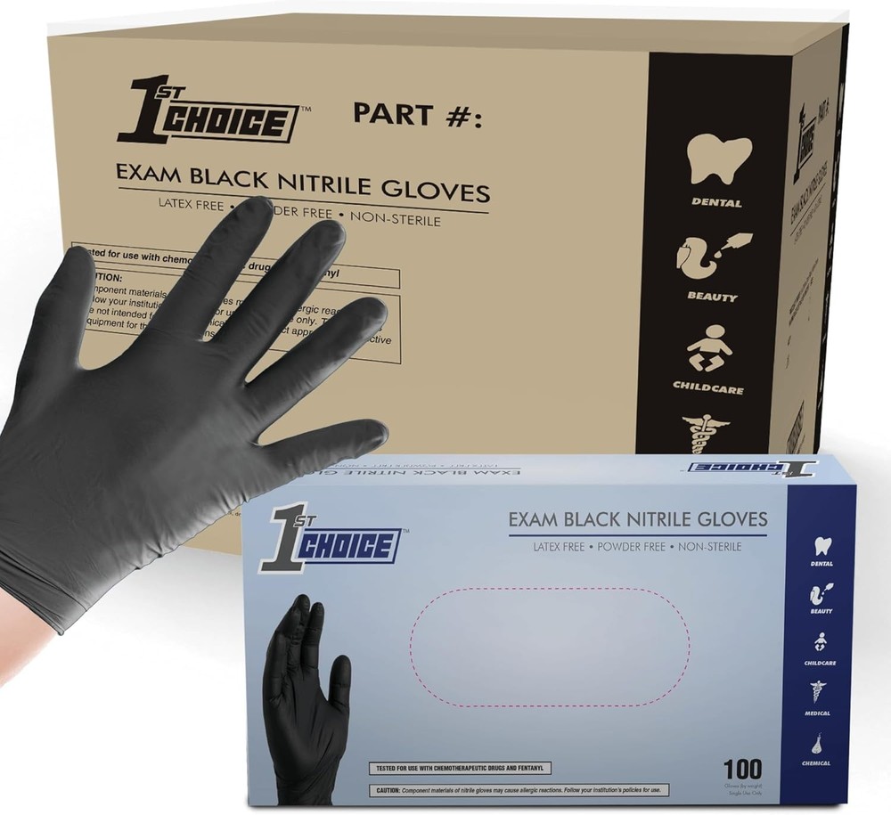 1st Choice Black Nitrile Gloves Disposable Latex Free – Exam Grade Black Glove
