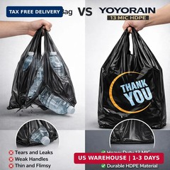 YoYoRain 100 Count Plastic Bags – Black T Shirt Bags with Handle for Retail Shop