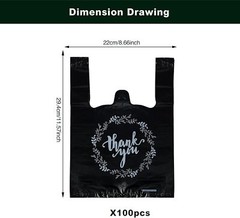 100PCS Black Thank You Bags for T-Shirt Grocery Merchandise Shopping Bags