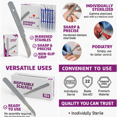 10 PK DISPOSABLE SCALPELS #22-SINGLE USE – DISSECTING, SURGICAL, DERMAPLANING