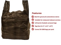 Black T Shirt Bags Plastic Grocery Shopping Carry Out Bag 11.5”x6.5”x22”