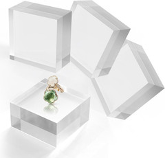 SAMYUCHO Acrylic Base Stand 4 Pieces Acrylic Blocks for Display 4 X 4 X 2 Inch C