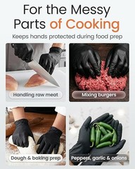 5 Mil Food Prep Black Nitrile Gloves Textured Disposable (Box of 100, Medium)