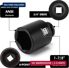 3/4in Drive Deep Impact Socket 1-7/8in SAE 6 Point CR-MO Axle Nut