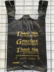 1/6 Large 21×6.5 x11.5 BLACK Thank You T-Shirt Plastic Grocery Shopping Bags 100