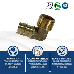 25 Pack XFITTING 3/4″ Pex A x 3/4″ Male Elbow, Expansion MNPT Elbow, Lead Free