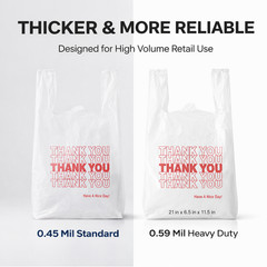 Bags 1/6 Large 21 x 6.5 x 11.5 WHITE THANK YOU T-Shirt Plastic Shopping Bags
