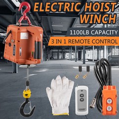Electric Hoist Winch 3 in 1 Portable Crane 1100lbs Wired/Wireless Remote Control