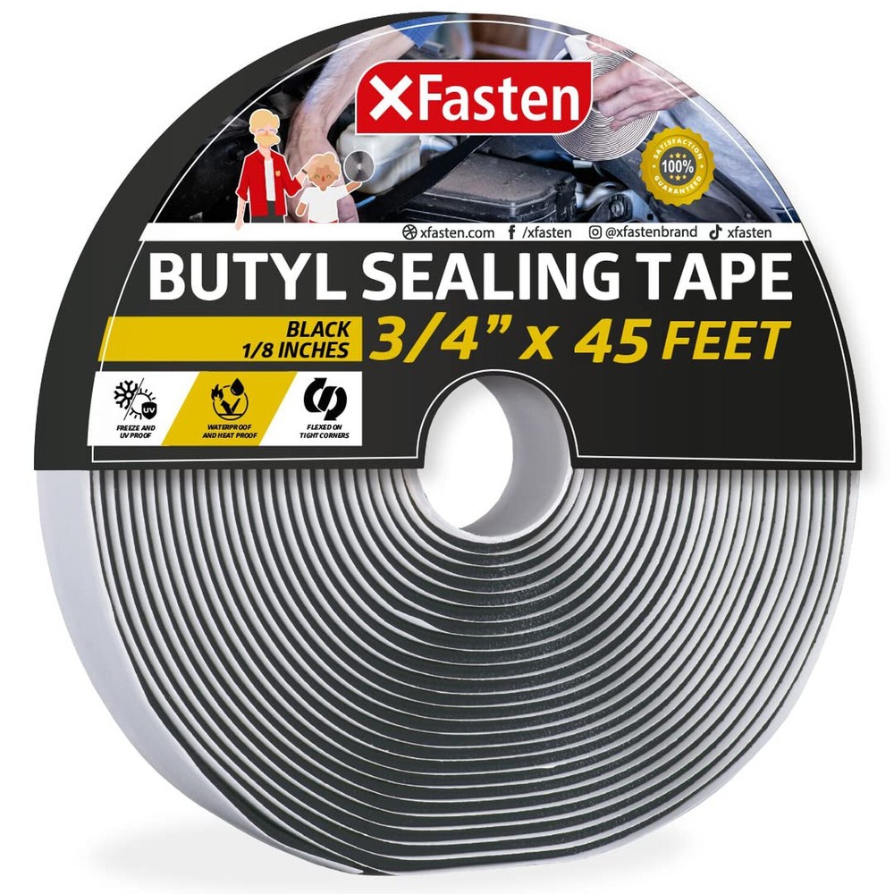 XFasten Butyl Tape RV Black, 3/4 in x 45 Ft, 1/8 in Thick EDPM Butyl Rubber S…