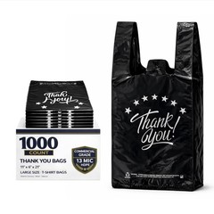 YoYoRain 1000 Count Black “Thank You” T-Shirt Bags – Reusable & Disposable Groce