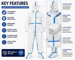 Disposable Protective Coveralls Heavy Duty Full Body W Hood & Boots XXL Case/25
