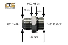 1/2″ Male JIC x 1/2″ Male BSPP British Parallel Pipe Straight Adapter 9002-08-08